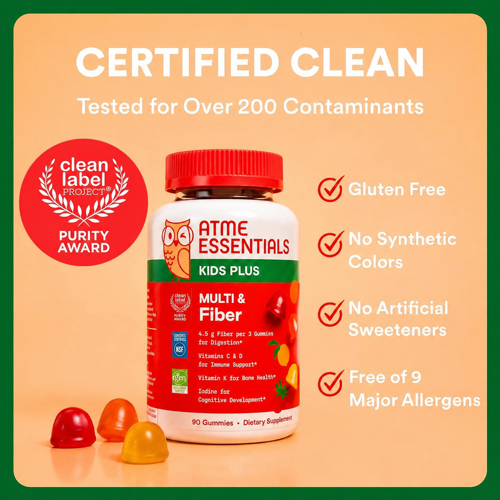 Kids Multivitamin & Fiber Gummies: Prebiotic Fiber to Support Kids Digestion with Vitamin D3, C, Vitamin B12, B6, A, Zinc, Biotin, Folate, Three Fruit Flavors, 90 Count (30 Day Supply)