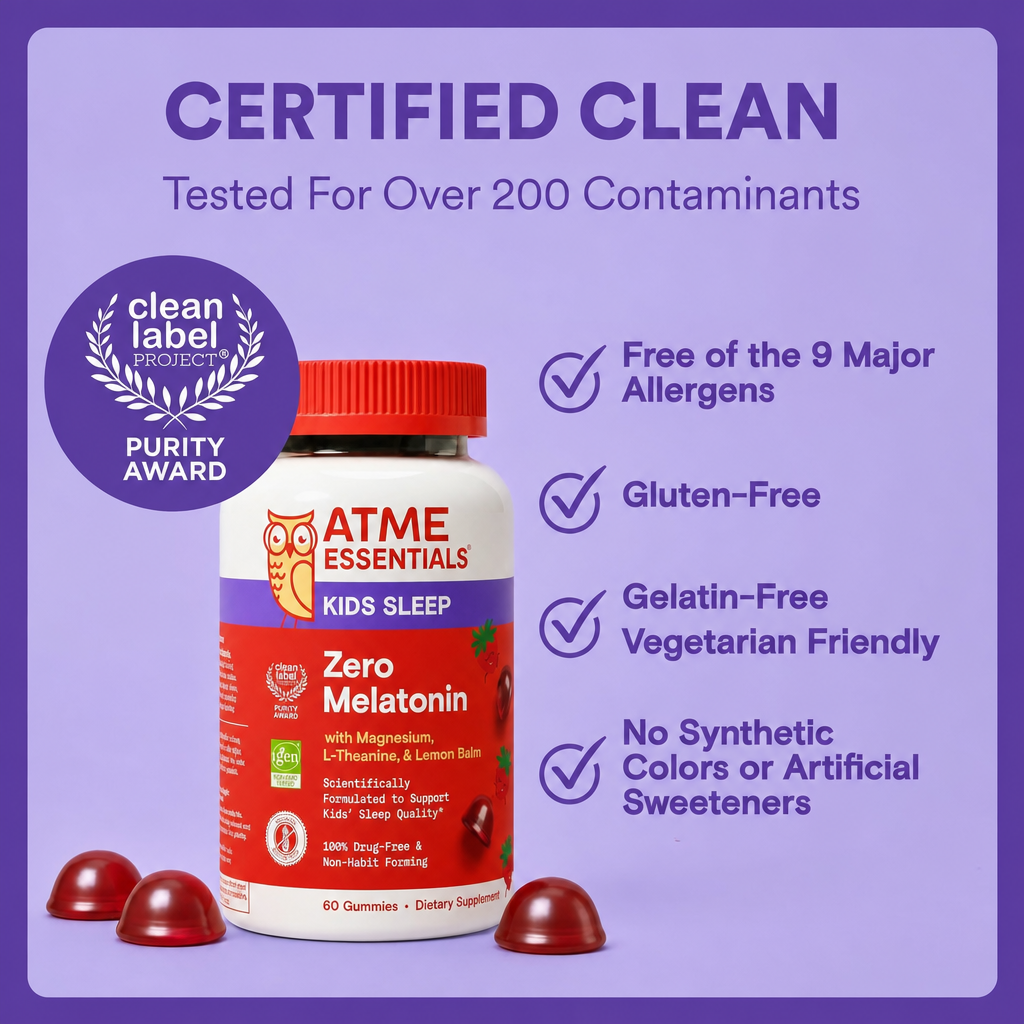 Kids Sleep Zero Melatonin Gummies with L-Theanine, Lemon Balm & Magnesium, Strawberry Flavor, 60 Gummies (30 Day Supply)