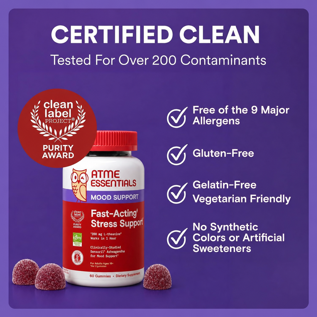 Stress Support Gummies: Fast-Acting Calm & Mood Support with L-Theanine 200mg & Ashwagandha (Sensoril), Non-Drowsy, Mixed Berry Flavor, 60 Count (30 Day Supply)